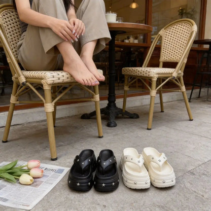 9CM Star-shaped Herringbone Fashion Slippers for Women, New Summer Style, EVA Beach Shoes, Non-slip High Heels