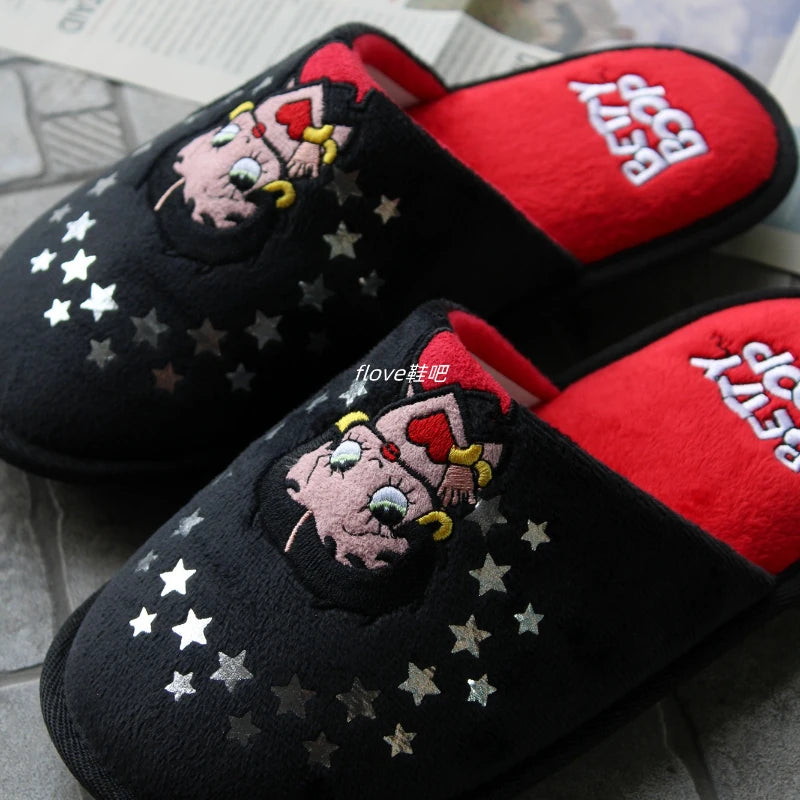 Kawaii Betty Boop Slippers Anime Plush Slipper Cute Cartoon Comfy Warm Home Shoes Anti Skid Soft Outdoor Sole Slippers Girl Gift