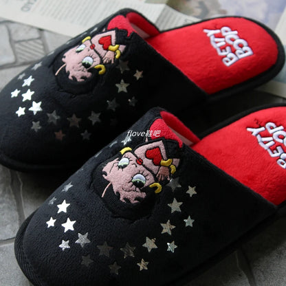 Kawaii Betty Boop Slippers Anime Plush Slipper Cute Cartoon Comfy Warm Home Shoes Anti Skid Soft Outdoor Sole Slippers Girl Gift