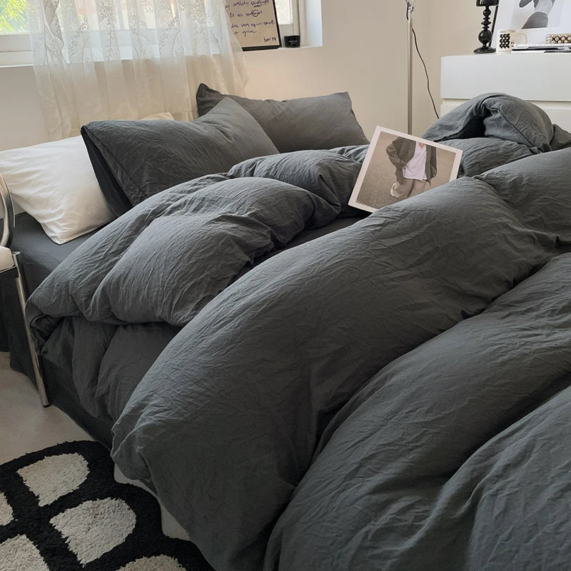 Fashion Dark Gray Duvet Cover Sets Brushed Quilt Covers Single Double Queen Bedding Sets Pillowcase Boys Solid Comforter Cover