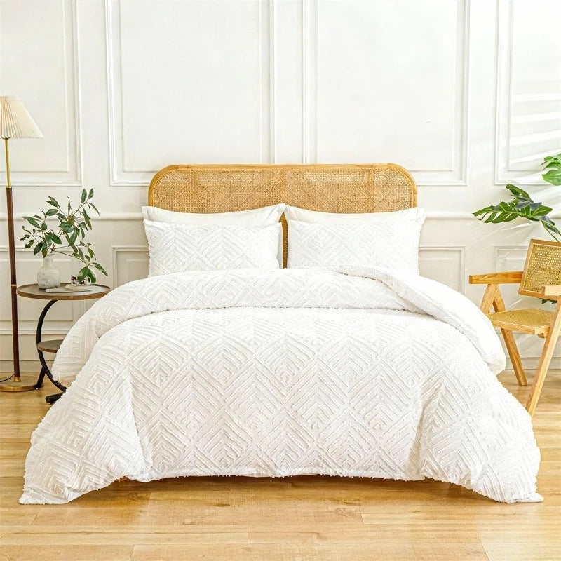 2/3pcs Tufted Beige Duvet Cover Full/Queen/King Size Boho Tufted Microfiber Bedding Set All Seasons for Home Wedding Decoration