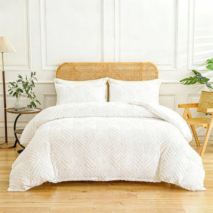 2/3pcs Tufted Beige Duvet Cover Full/Queen/King Size Boho Tufted Microfiber Bedding Set All Seasons for Home Wedding Decoration