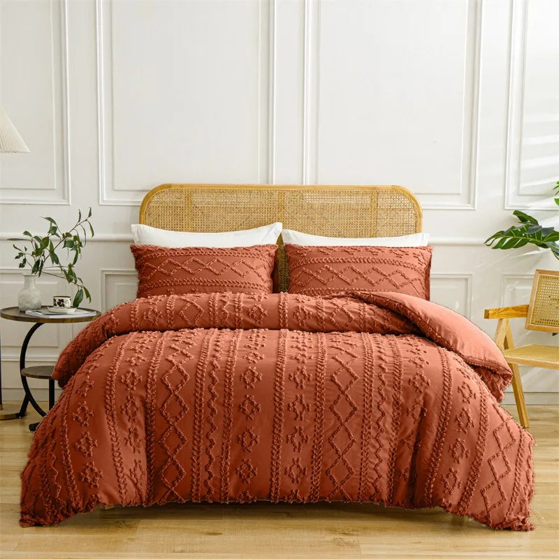 2/3pcs Tufted Beige Duvet Cover Full/Queen/King Size Boho Tufted Microfiber Bedding Set All Seasons for Home Wedding Decoration
