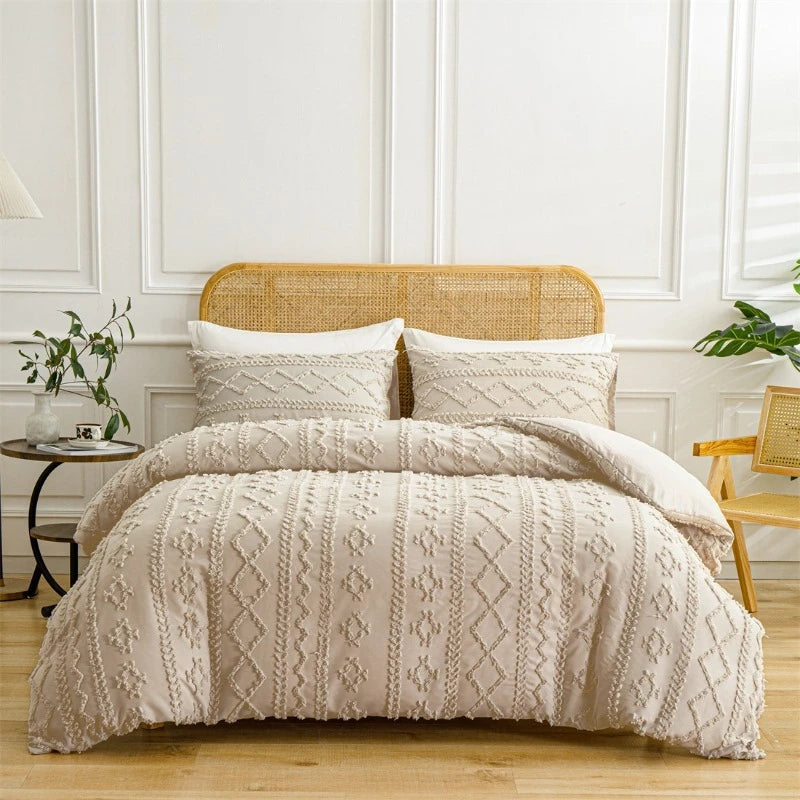 2/3pcs Tufted Beige Duvet Cover Full/Queen/King Size Boho Tufted Microfiber Bedding Set All Seasons for Home Wedding Decoration