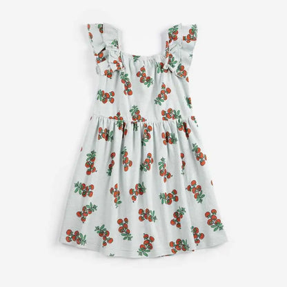 Vestido Meninas Fashion 2026 Primavera Verão Estampado Flores Vestidos Fashion Bebé Crianças Saia Série Roupa