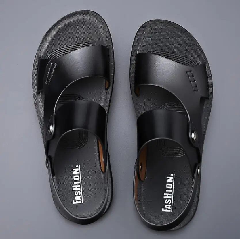 Summer New Shoes for Men Fashion Genuine Leather Sandals Cow Leather Casual Slipper Man Cool Beach Shoes