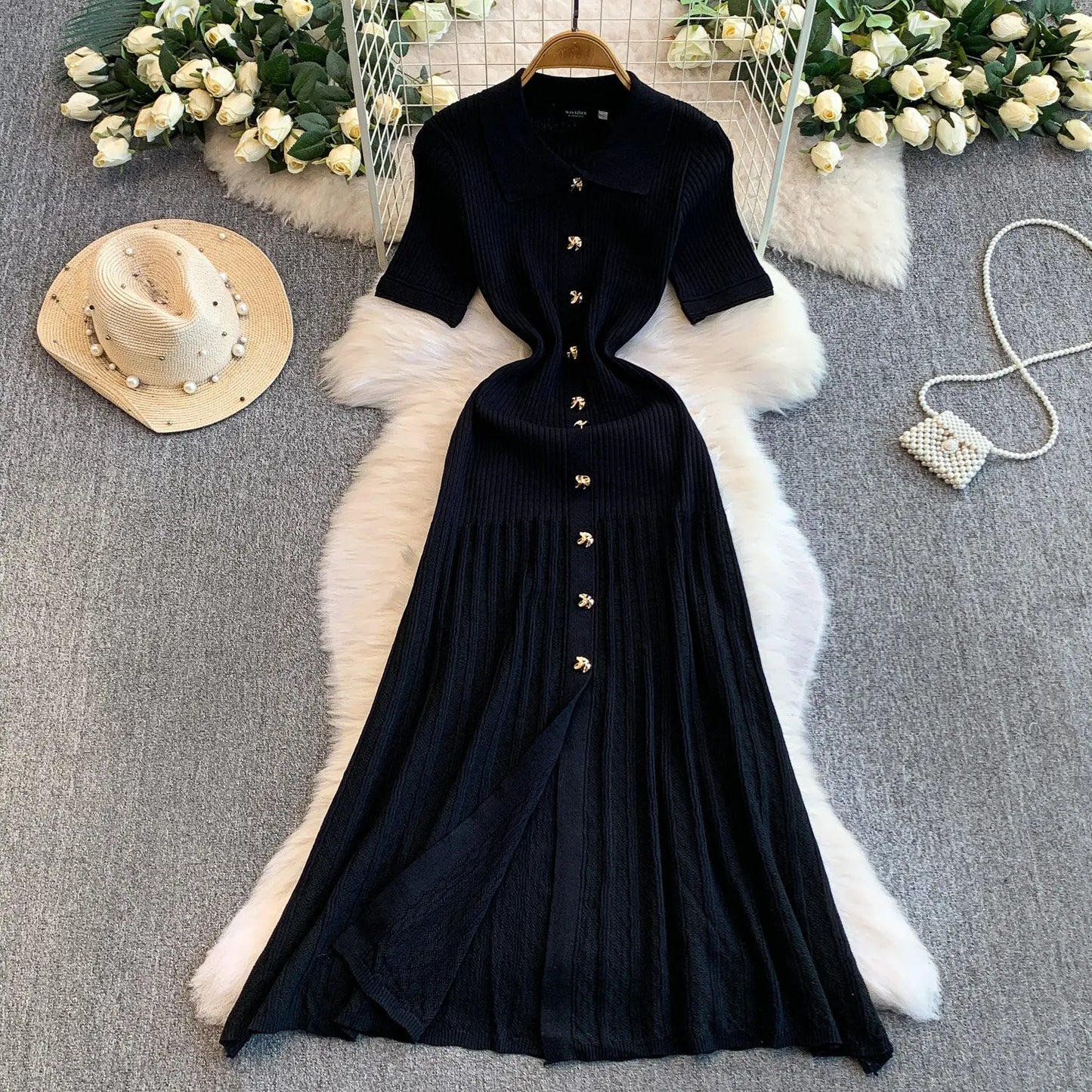 2025 Vestidos de Mulher Linha A Vazados Vestidos Femininos de Malha Vintage Robe Femme Cintura Alta Verão Coreano Vestido de Peitilho Único