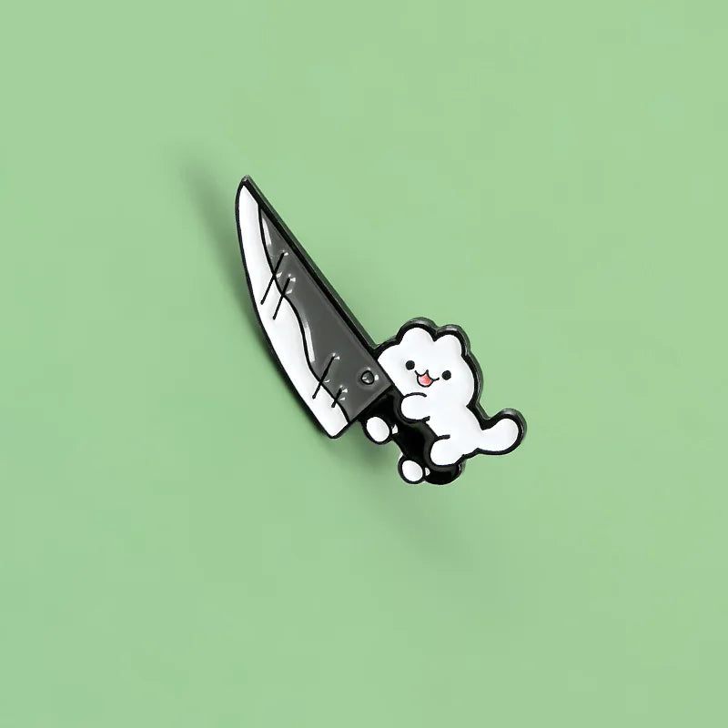 Funny Kitten Holding Dagger Enamel Pin Brooch, Clothes Jewelry For Clothing Bags Backpacks Jackets Hat