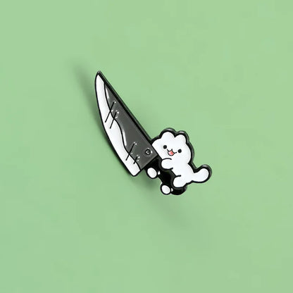 Funny Kitten Holding Dagger Enamel Pin Brooch, Clothes Jewelry For Clothing Bags Backpacks Jackets Hat