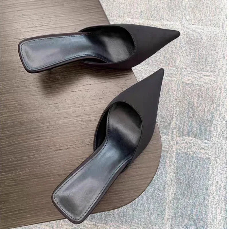Women's Muller Slippers 2026 Summer New Women High Heel Sandals Elegant High-heeled Slides for Women Pointed Toe Slides 524