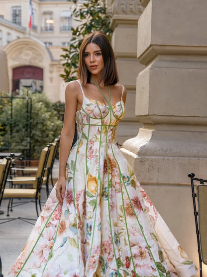 Women's Printed Sleeveless Halter Dress Waist-Closed A-Line Lady Elegant Dresses 2026 Spring Summer Fashion Female Vacation Robe
