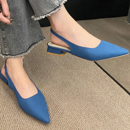 2025 Summer Ladies New Sexy Pointed Retro Solid Color High Heels PU Leather Designer Casual Outdoor Slingback Party Ladies Sanda