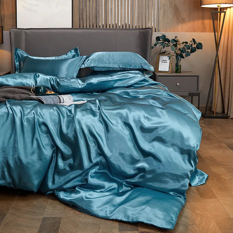 Duvet Cover Set Bed 120/150/180/200 Tencel Silk Bedding Set Black Green White Summer Sheet Luxury Stretch Fitted Sheet 180x200