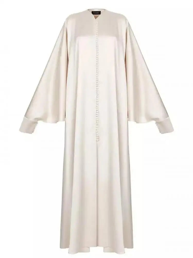 Vestido de Noite Comprido Mulher Muçulmana de Cor Sólida Gola Redonda Manga Comprida Asa de Morcego Solta com Abertura até ao Chão