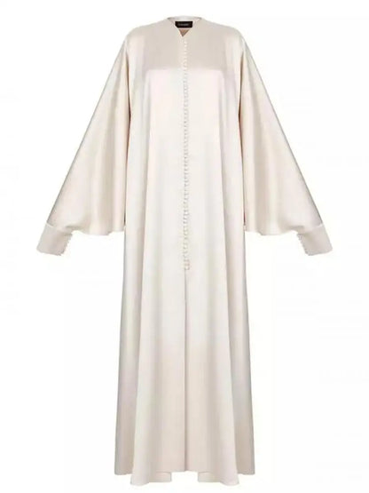 Vestido de Noite Comprido Mulher Muçulmana de Cor Sólida Gola Redonda Manga Comprida Asa de Morcego Solta com Abertura até ao Chão