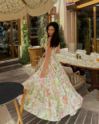 Women's Printed Sleeveless Halter Dress Waist-Closed A-Line Lady Elegant Dresses 2026 Spring Summer Fashion Female Vacation Robe