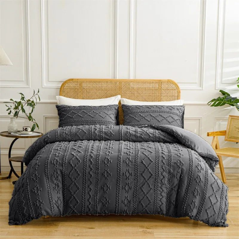 2/3pcs Tufted Beige Duvet Cover Full/Queen/King Size Boho Tufted Microfiber Bedding Set All Seasons for Home Wedding Decoration