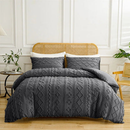 2/3pcs Tufted Beige Duvet Cover Full/Queen/King Size Boho Tufted Microfiber Bedding Set All Seasons for Home Wedding Decoration