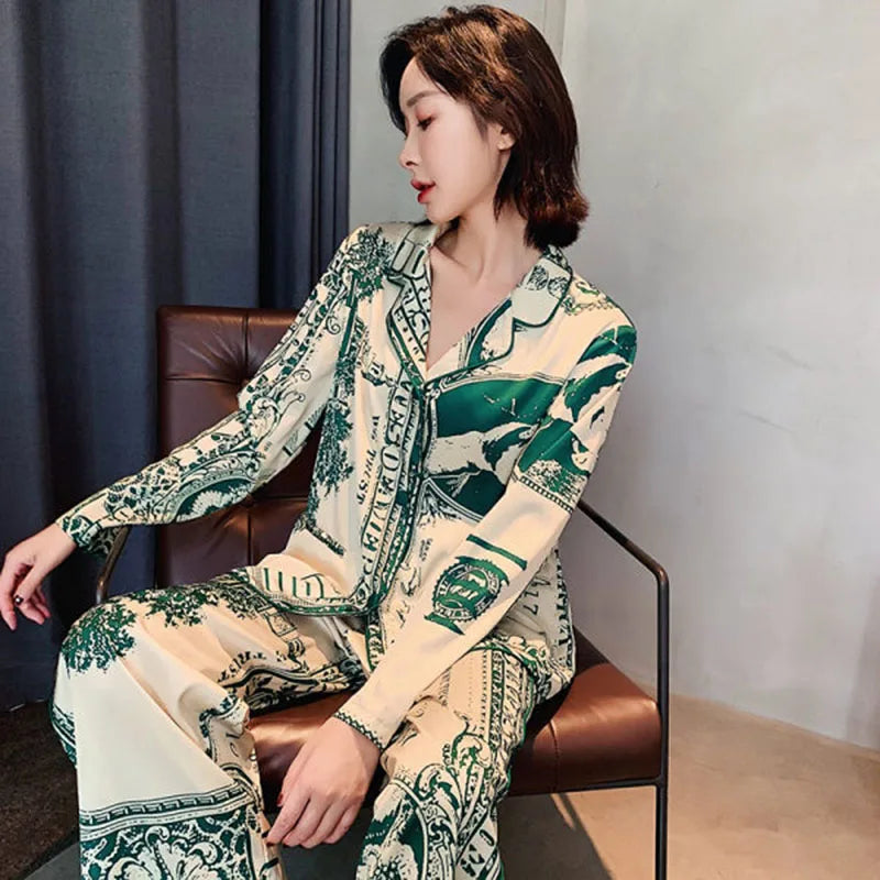 Women Sets Autumn and Winter Cardigan Lapel Home Wear Two-Piece Eu Wind Big Yards Ladies Pajamas Comfortable Sleepwear Nightwear