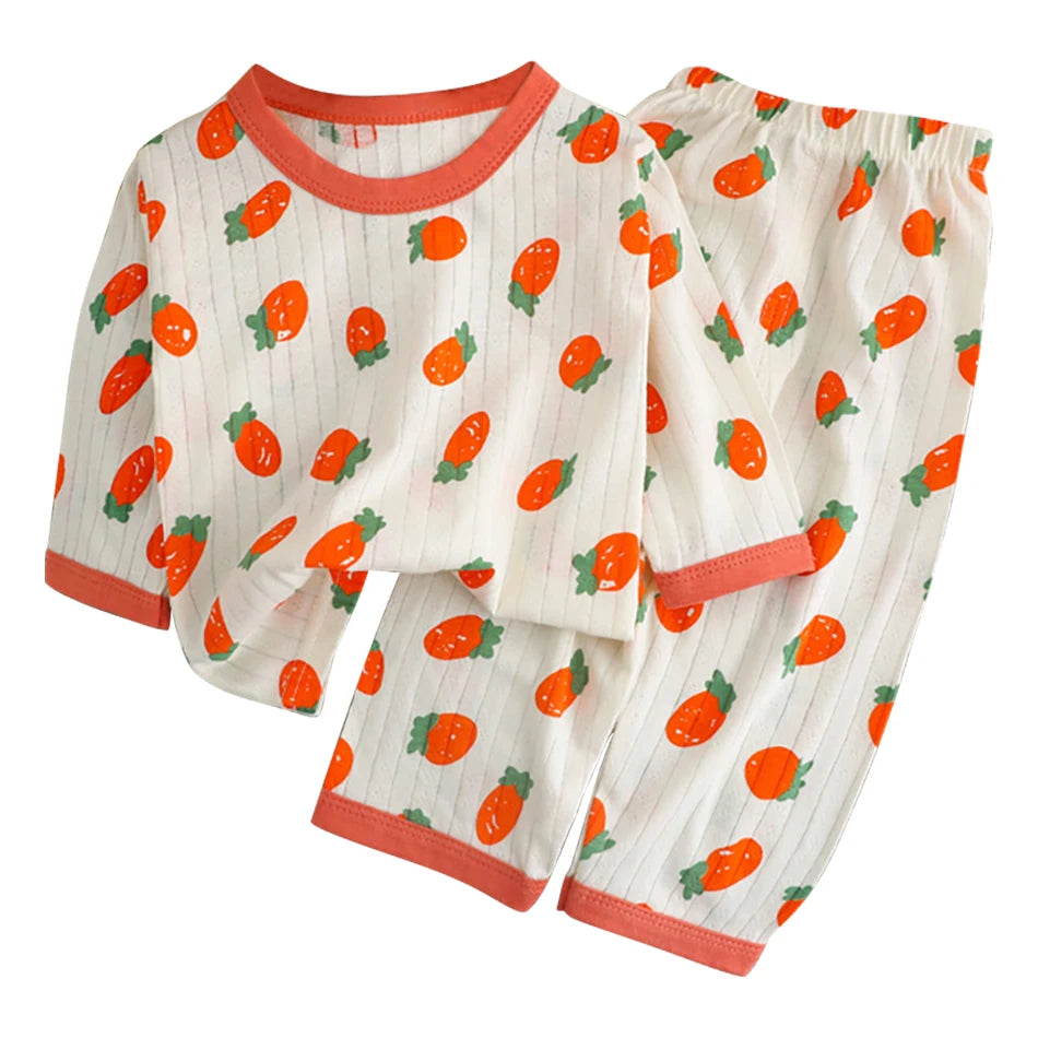 Cute and Comfortable Summer Children Home Wear Long Sleeve Pants Set Cotton Baby Sleepwear Air-Conditioned Rooms Pajama Sets