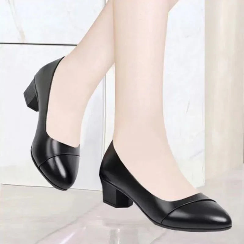 sapatos femininas women cute round toe spring light weight slip on square heel shoes for office lady casual hotel work shoe a408