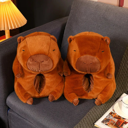 Pantufas de Capivara de Pelúcia Femininas Sapatos de Animais Fofos e Adoráveis Sandálias Confortáveis de Capibara Brinquedos de Chinelos Interiores Presentes de São Valentim