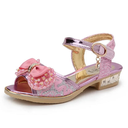 Sapatos de Princesa de Menina, Sapatos de Salto Alto, Sapatos de Verão, Sandálias de Praia de Lantejoulas Casuais para Crianças, Antiderrapantes, Sapatos de Festa e Casamento de Bico Aberto para Crianças Pequenas