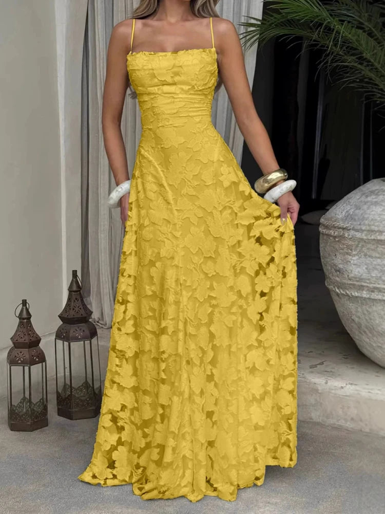 Vestido Maxi Bordado Floral 2026 para Mulher Vestidos de Festa de Verão Vestidos de Formatura Vestidos de Alças sem Costas Estilo Francês Vestido de Noite