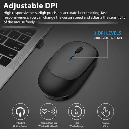 Rato Sem Fios Rato Recarregável Rato Gamer Dois Modos Compatível com Bluetooth Rato 2.4G para Portátil Pad Tablet PC Macbook Mause