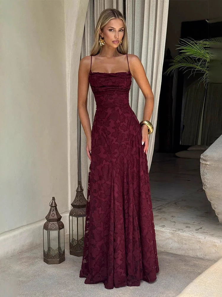 Vestido Maxi Bordado Floral 2026 para Mulher Vestidos de Festa de Verão Vestidos de Formatura Vestidos de Alças sem Costas Estilo Francês Vestido de Noite