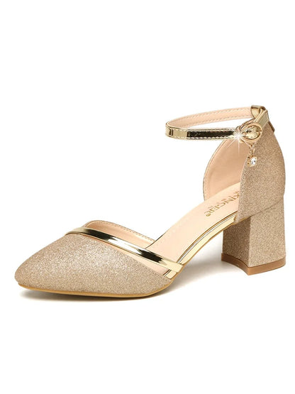 sapatos femininas women fashion high quality wedding silver square heel shoes lady cute sweet golden party heel pumps z304