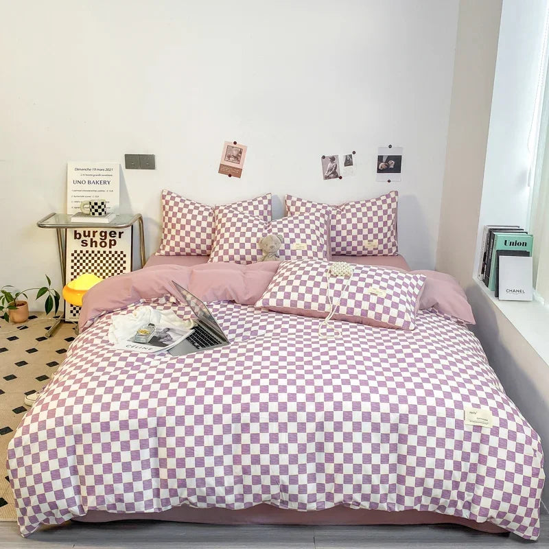 Black and White Plaid Duvet Cover Set Full, Geometric Grid Bedding Set Soft Lattice Checkerd Comforter Cover with 2 Pillowcases