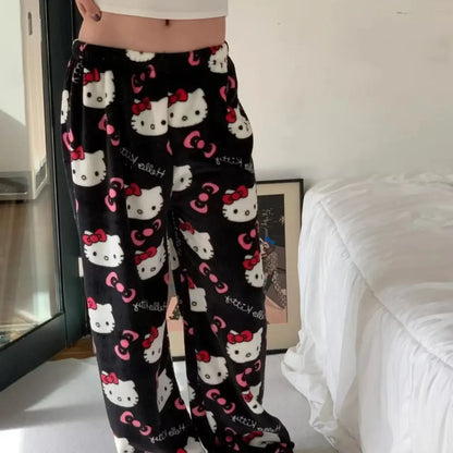 Winter Y2K Kitty Cat Pajamas Pants KT Anime Women's Pajama Pants Cartoon Fashion Home Sleepwear Trousers Leisure Home Clothing