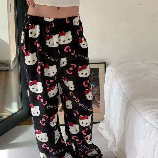 Winter Y2K Kitty Cat Pajamas Pants KT Anime Women's Pajama Pants Cartoon Fashion Home Sleepwear Trousers Leisure Home Clothing