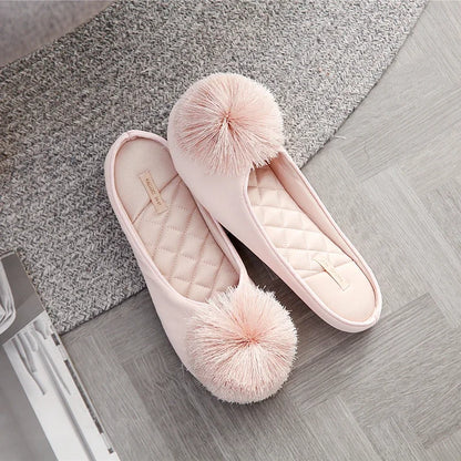 Women Home Slippers Indoor Winter Slippers Flat Silk  Adult Ladies Soft Slipper House Mules