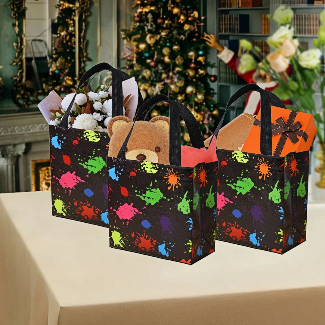 4/10/20 Pieces Colorful  Non-woven Printed Hand-Held Gift Bags Festive Party Packaging Bags Shopping Bags