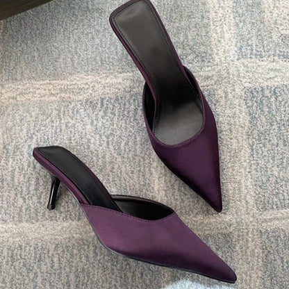 Women's Muller Slippers 2026 Summer New Women High Heel Sandals Elegant High-heeled Slides for Women Pointed Toe Slides 524