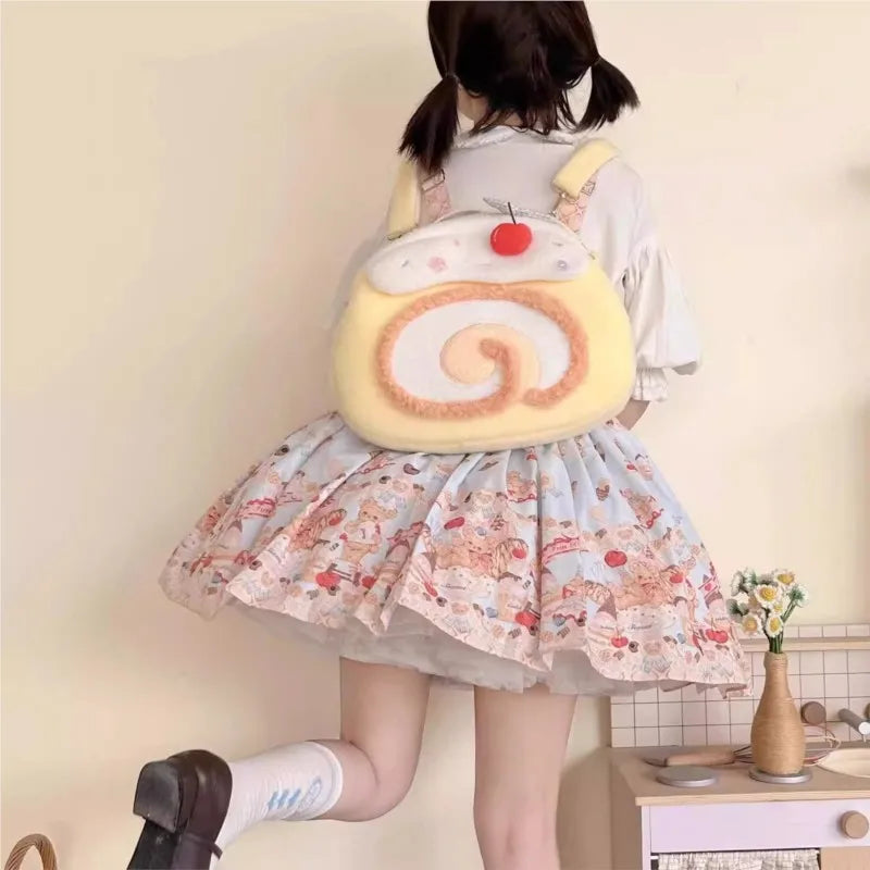 Mochilas Mulher Y2K Roll Cake Mochila Feminina Bolsas de Ombro Kawaii Para Mulher Peluche Macio Grande Capacidade Mochilas Fofas Estéticas