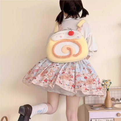 Mochilas Mulher Y2K Roll Cake Mochila Feminina Bolsas de Ombro Kawaii Para Mulher Peluche Macio Grande Capacidade Mochilas Fofas Estéticas