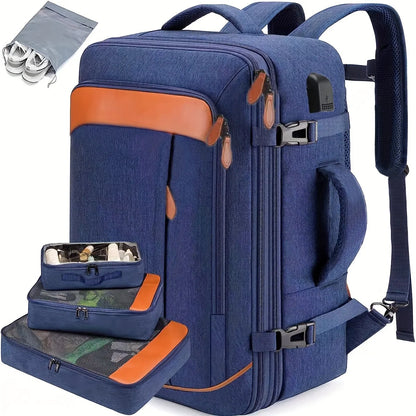 Mochila de viagem com porta de carregamento USB, vários sacos organizadores e compartimento para sapatos, mochila de bagagem de gr