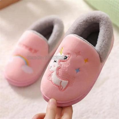 Chinelo Infantil Unicórnio Meninos Meninas Pantufas de Pelo de Algodão Quente Inverno Casa Calçado de Criança