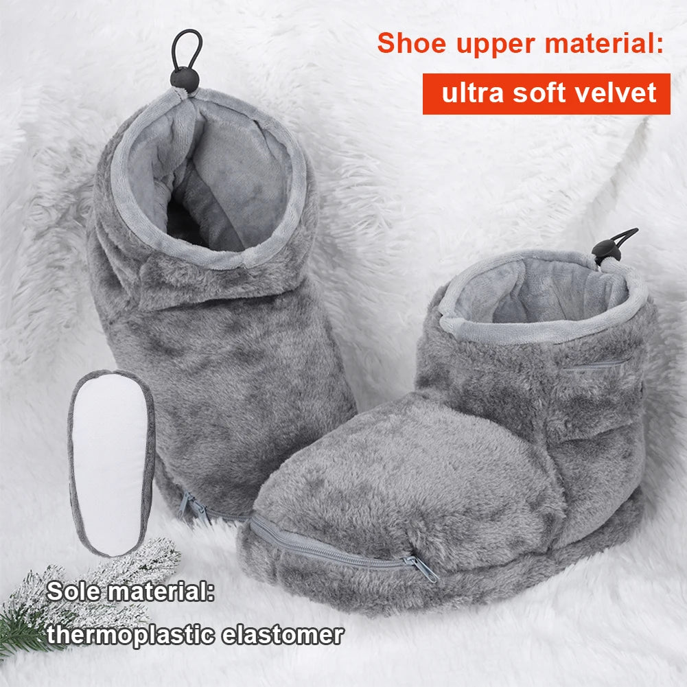 USB Heater Foot Shoes Winter Warm Snow Boots Comfortable Plush Warm Electric Slippers Winter Warming Slipper for Women Men