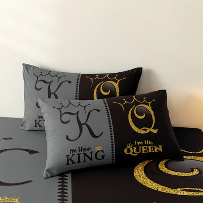 3pcs Duvet Cover Set Definition Printed Black And Gray  King Letters With A Crown Design, Suitable For Home Or Dorm Use