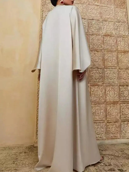 Vestido de Noite Comprido Mulher Muçulmana de Cor Sólida Gola Redonda Manga Comprida Asa de Morcego Solta com Abertura até ao Chão