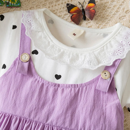 Vestido de Bebé Menina de Verão Amor e Padrão de Bolinhas Gola de Boneca Vestidos de Bebé Fofos Casuais de Princesa para Menina