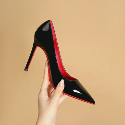 Red Sole High Heels Pointed Toe Sexy Stiletto Night Club Work Shoes Velvet Material Korean Style round Toe Rubber Outsole