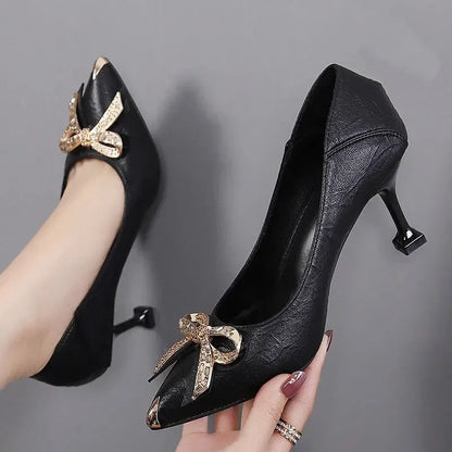 sapatos femininas women classic elegant black soft pu leather slip on stiletto heel shoes lady casual comfort summer pumps ga26