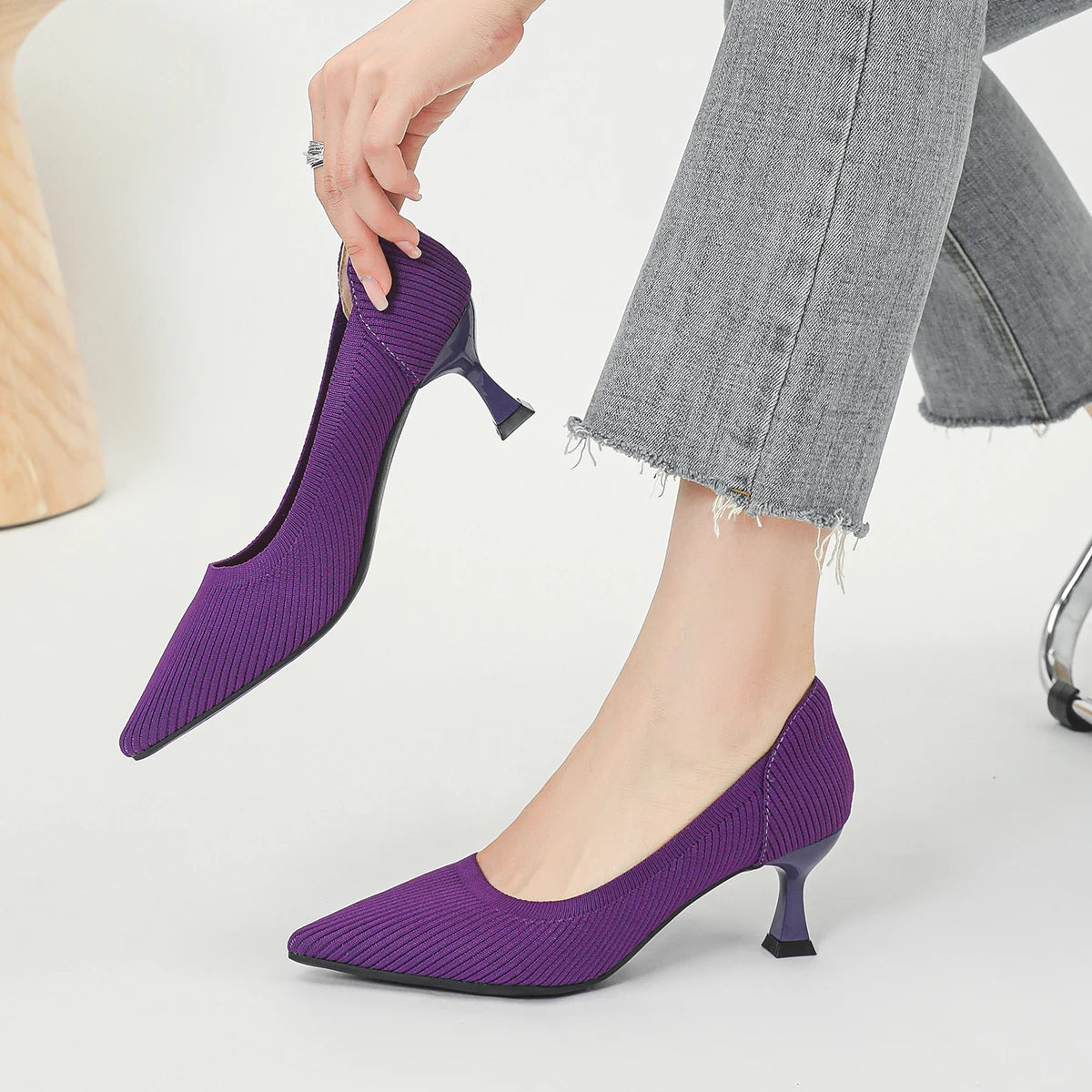 Women's High Heels Fashion Pattern Soft Knitted Comfortable Breathable Shoes 2025 New (6cm High)