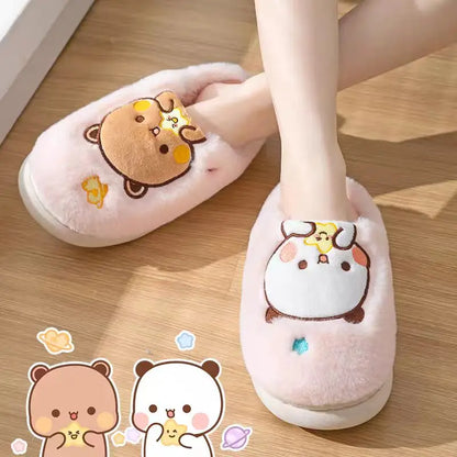  Bubu Dudu Bear Plush Slipper Cartoon Anime Winter Leisure Home Outdoor Anti Slip Thick Bottom Cotton Gift Leisure Shoes Gift