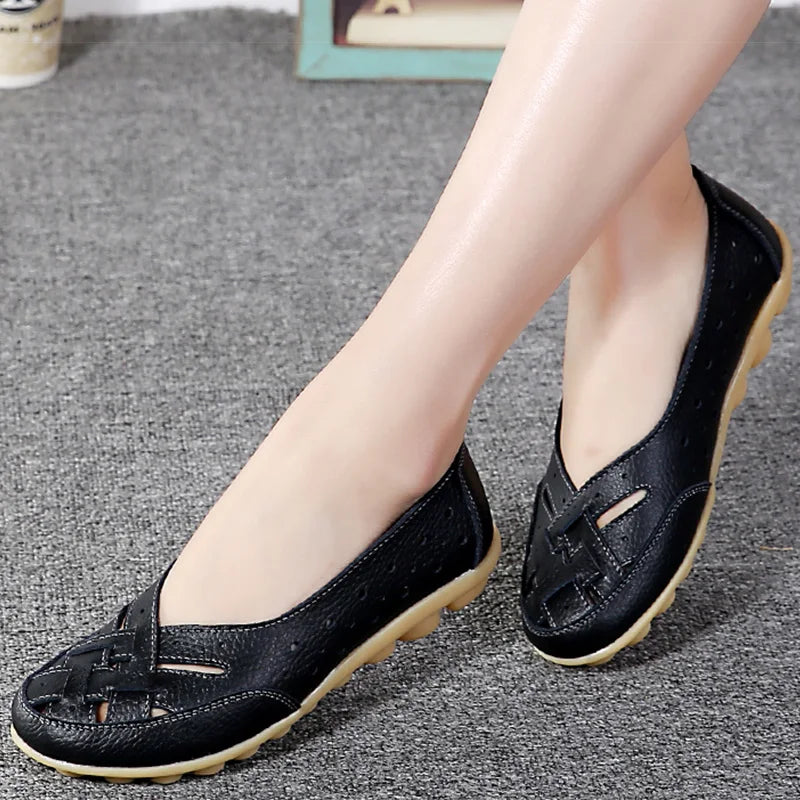 Sapatos Rasos para Mulher 2023 Novos Sapatos de Couro Respiráveis para Mulher Mocassins Sapatos Rasos de Couro Macio Sapatos Casuais Femininos Zapatos Para Mujeres